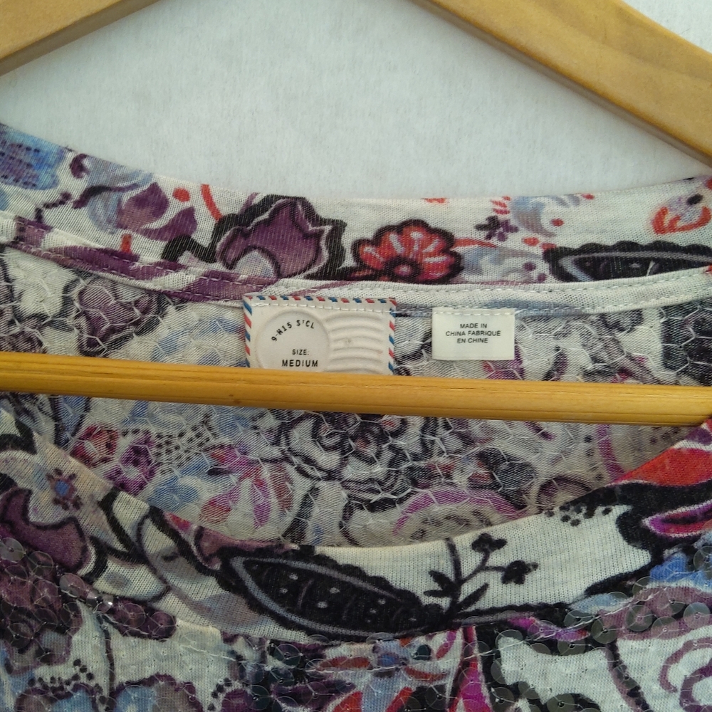 Anthropologie Postmark Floral Ssequin top - Picture 8 of 10